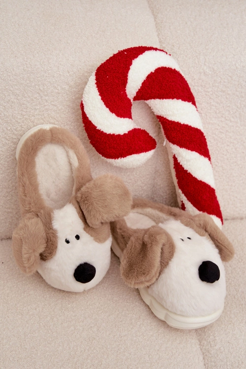 Futrzane Kapcie Damskie Pieski Beżowe Faylen