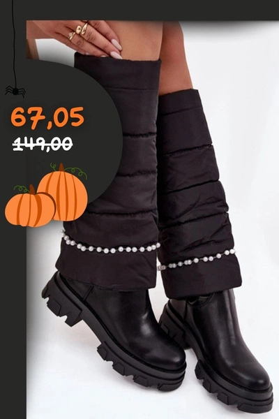 Kozaki Damskie Ocieplane Z Koralikami Czarne Irvette