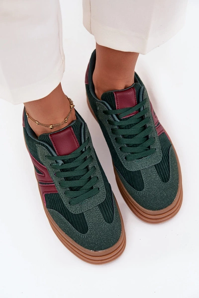 Sztruksowe Sneakersy Damskie Na Platformie Zielone Skye