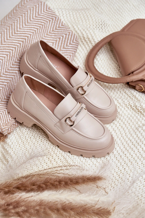 Klasyczne Mokasyny Damskie Z Eko Skóry Beżowe Savethira