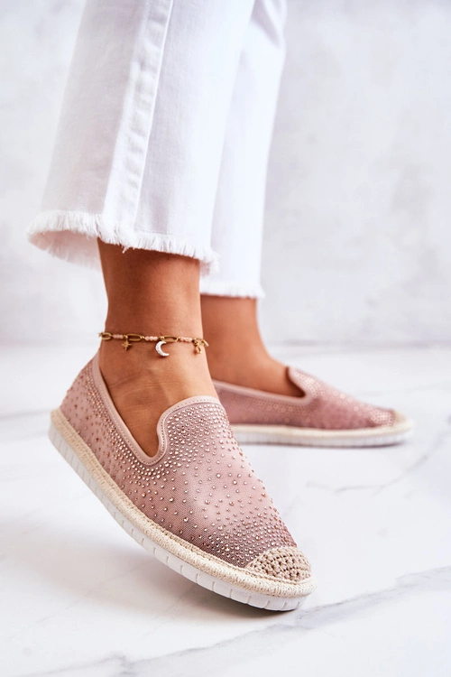 Damskie Materiałowe Espadryle Z Cyrkoniami Różowe Deimos