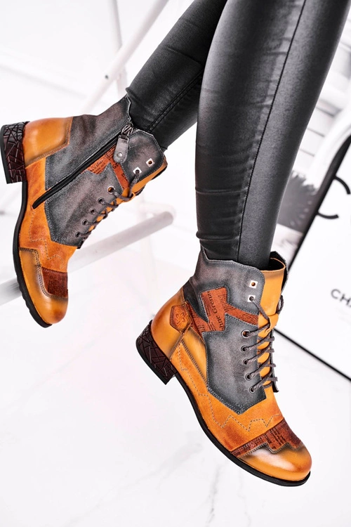 Botki Damskie Skórzane Trzewiki Ocieplane Maciejka Żółte 04625-07