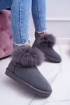 Damskie Botki Śniegowce Ocieplane Futerkiem Skóra Zamsz Szare Memento
