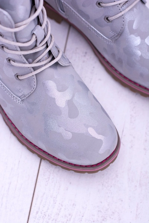 Dziecięce Młodzieżowe Ocieplane Szare Botki Traperki MoroStyle