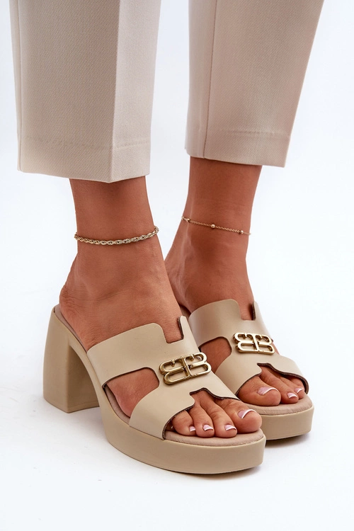 Zazoo 40419 Skórzane Klapki Damskie Z Wycięciami I Ozdobą Beżowe