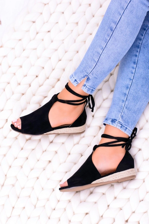 Czarne Zamszowe Sandały na Lekkim koturnie Espanoso