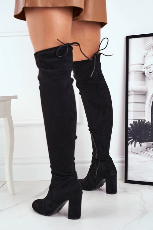 Kozaki Damskie Zamszowe Na Słupku Czarne Highso