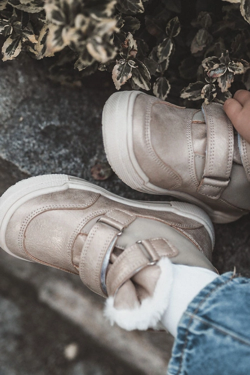 Dziecięce Ocieplane Botki Na Rzepy Big Star KK374189 Beżowo-Złote