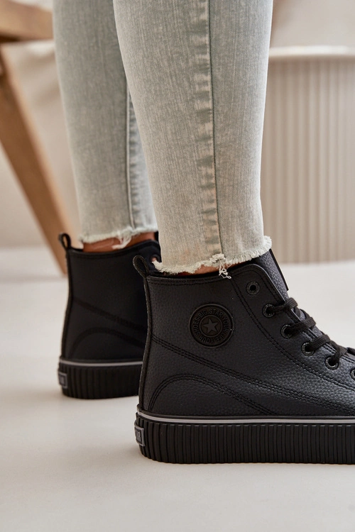 Damskie Ocieplane Trampki Z Eko Skóry Big Star OO274790 Czarne