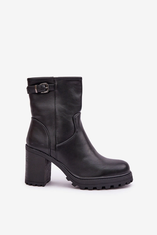 Ocieplane Botki Na Słupku Z Klamrą Czarne Selavia