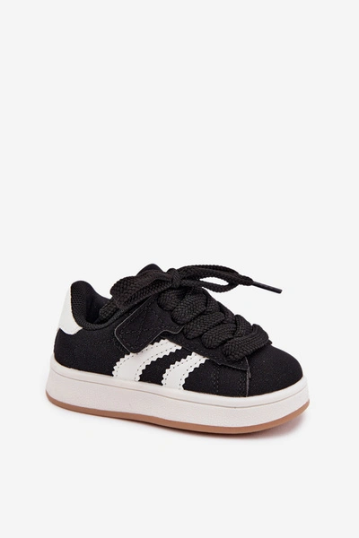 Dziecięce Buty Sportowe Sneakersy Na Rzep Z Imitacji Skóry Czarne Zoya