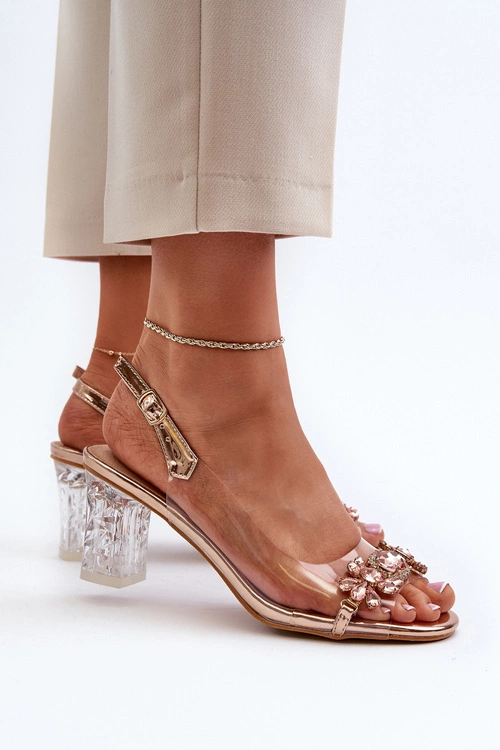 Eleganckie Sandały Na Słupku Z Ozdobami Różowe Złoto D&A MR38-444