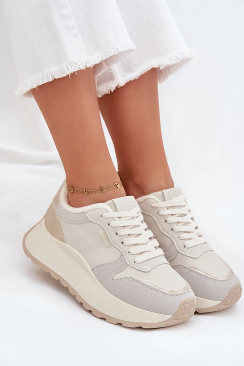 Ocieplane Sneakersy Damskie Na Platformie Big Star SS274008 HI-POLY SYSTEM Jasnobeżowe