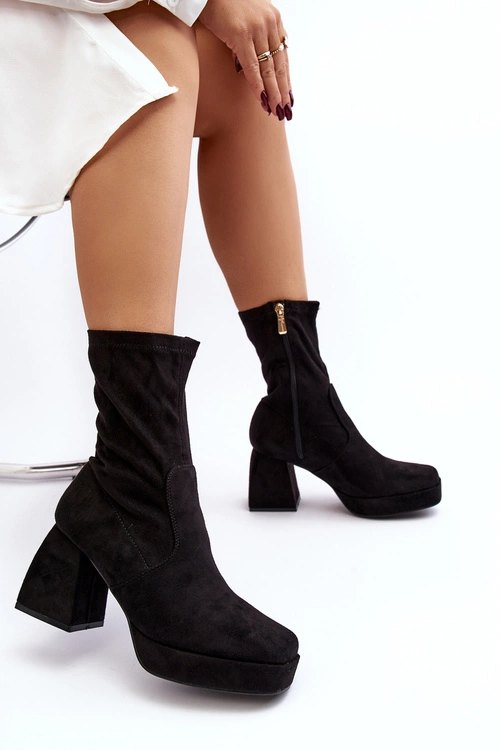 Botki Damskie Na Masywnym Obcasie I Platformie Czarne Adelles
