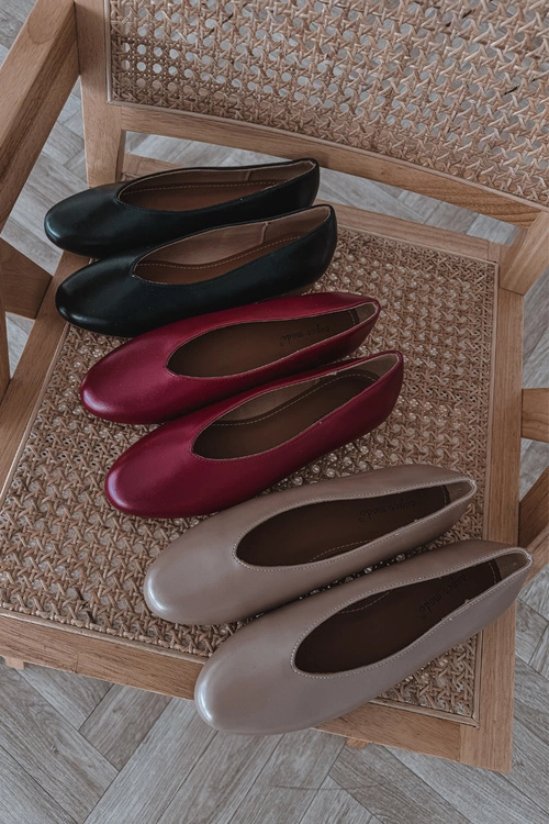 Baleriny Damskie Z Eko Skóry Na Płaskim Obcasie Bordowe Olyssia
