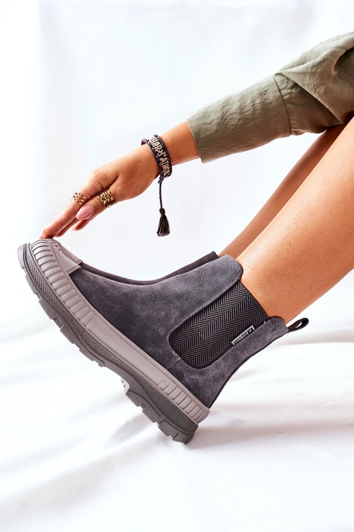 Damskie Botki Sztyblety Skóra Zamsz Big Star II274353 Szare