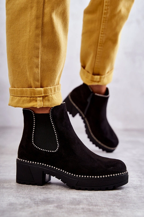 Damskie Botki Na Suwak Z Ćwiekami Czarne Afaries