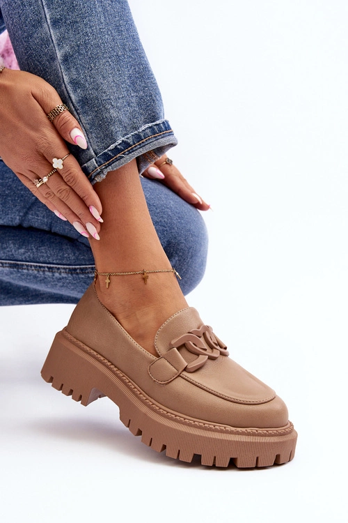 Masywne Mokasyny Damskie Z Łańcuchem Beżowe Dataia