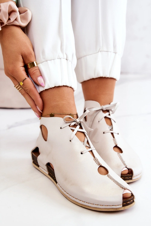 Lekkie Skórzane Botki Maciejka 03426-25 Jasny Beż