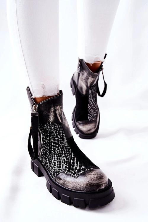 Skórzane Botki Sztyblety Maciejka Czarno-Białe 05137-21