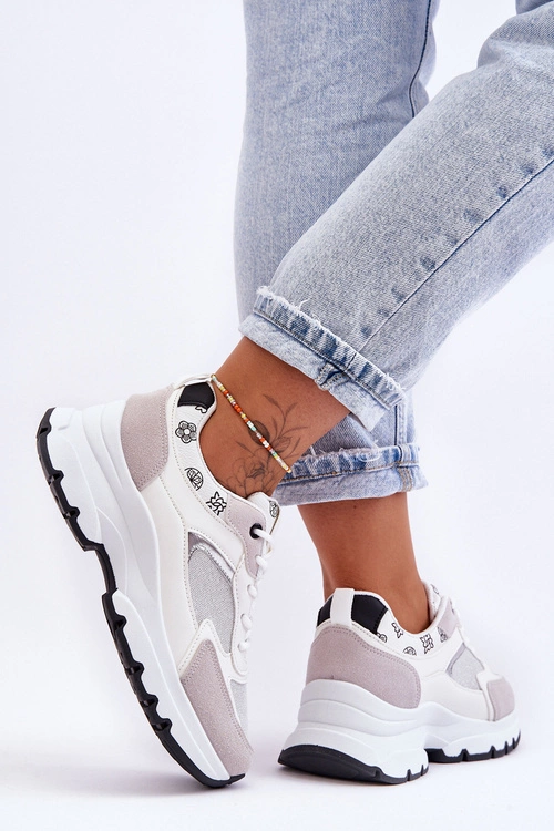 Sznurowane Buty Sportowe Na Platformie Białe Escape