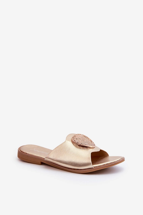 Klapki Damskie Na Płaskim Obcasie Z Ozdobą Złote Rivashea