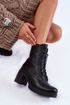 Skórzane Damskie Botki Na Obcasie Czarne Lemar Rea