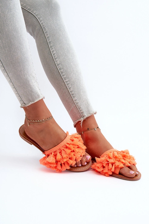 Płaskie Klapki Damskie Z Frędzlami Pomarańczowe Rialle