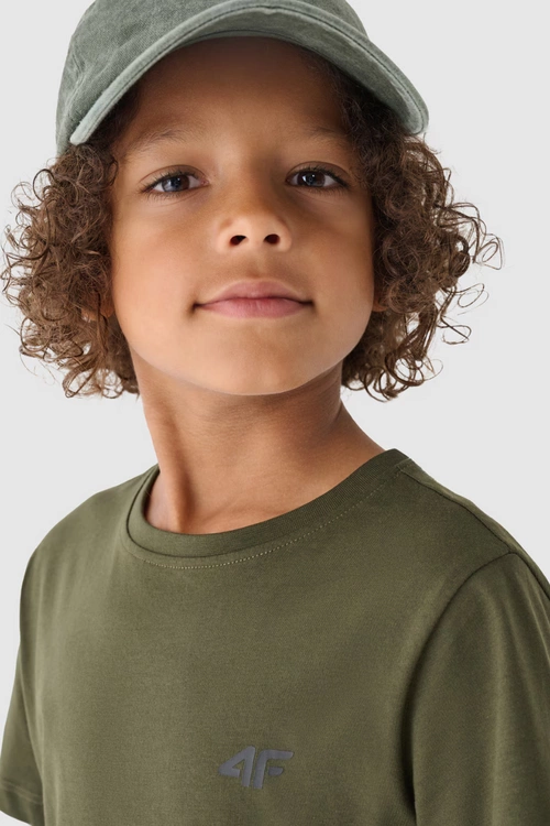 Chłopięcy T-shirt Gładki Bawełniany Khaki 4F 4FJWMM00TTSHM1626-43S