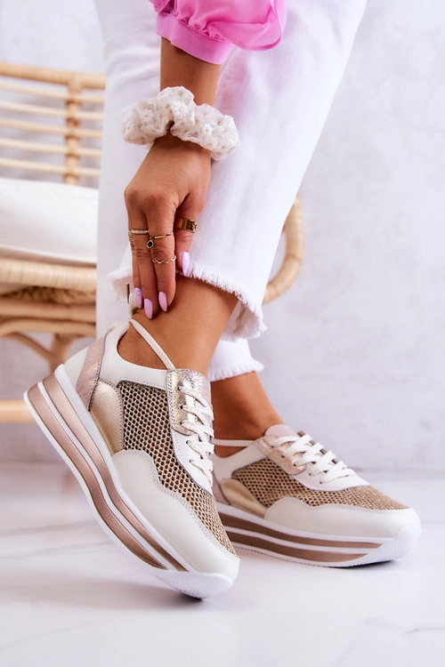 Damskie Buty Sportowe Sneakersy Biało-Złote Bourne