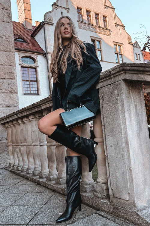 Kozaki Damskie Wsuwane Na Szpilce Z Przeszyciem Czarne Olyvia