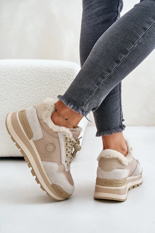 Sneakersy Damskie Ocieplane Na Platformie Big Star OO274A214 Beżowe