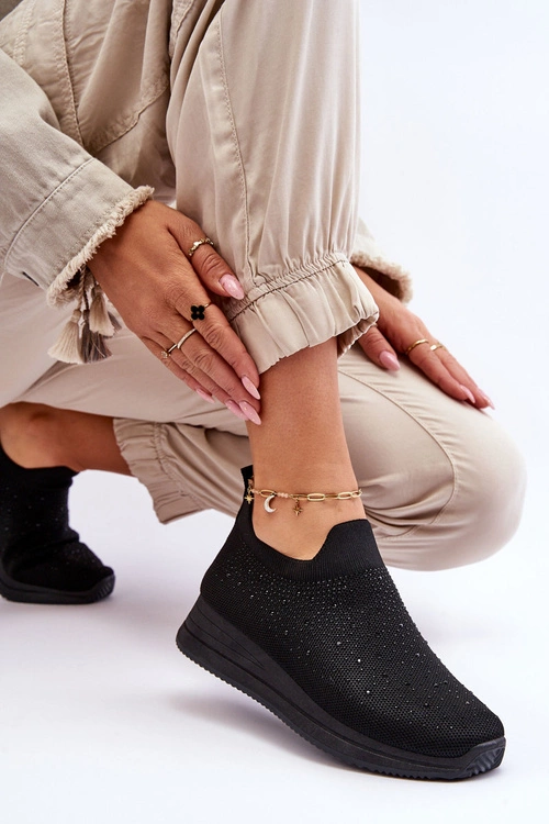 Damskie Wsuwane Buty Sportowe Z Dżetami Czarne Gianni