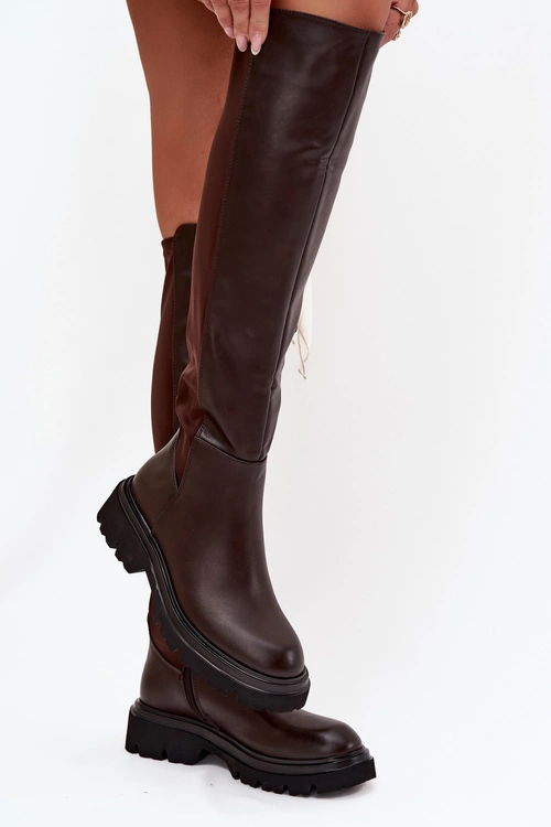 Wsuwane Kozaki Damskie Z Eko Skóry Czekoladowe Sylvina