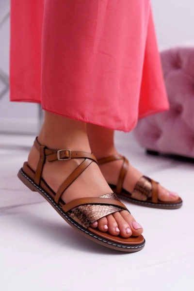 Sandały Damskie Płaskie Sergio Leone SK019 Camel Dariana