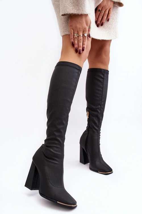 Kozaki Damskie Na Wysokim Słupku Czarne Rishabh