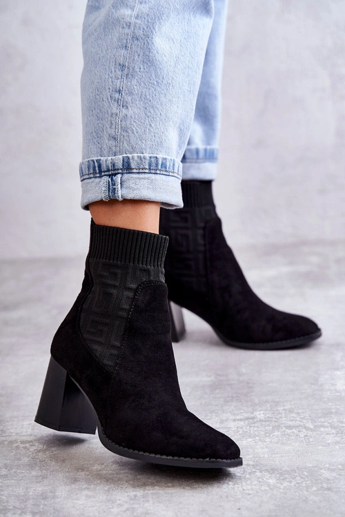 Damskie Zamszowe Botki Ze Skarpetą Czarne Montes