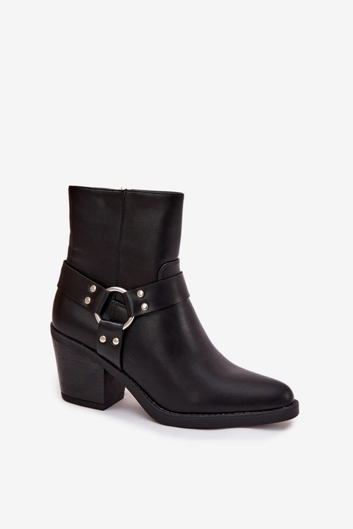 Ocieplane Botki Damskie Na Słupku Z Ozdobnym Elementem Czarne Jurelle