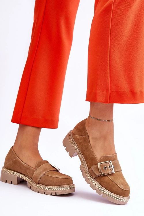 Modne Zamszowe Mokasyny Ciemnobeżowe Eloisa