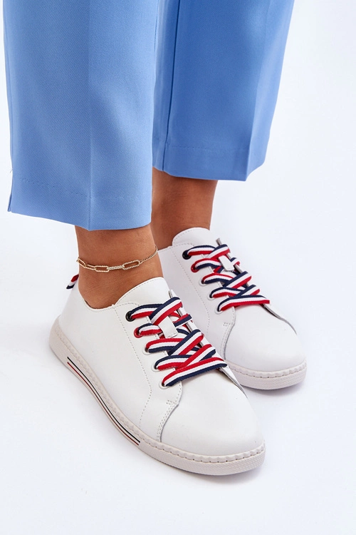 Damskie Skórzane Tenisówki Białe Litzy