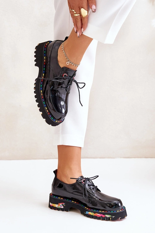 Lakierowane Półbuty Damskie Sznurowane Artiker 55C0497 Czarne