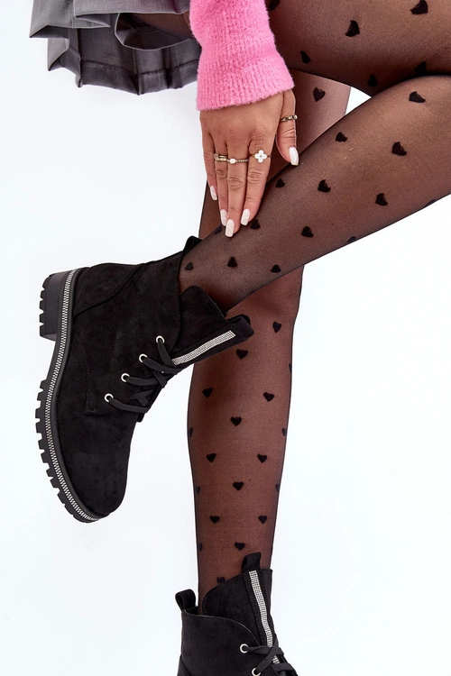 Wsuwane Zamszowe Botki Damskie Ze Zdobieniem Czarne Plesca