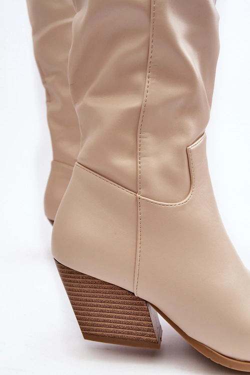 Damskie Kozaki Kowbojki Na Obcasie Jasnobeżowe Kaspella