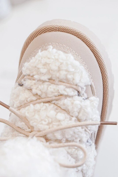 Ciepłe Botki Śniegowce Dziecięce Wiązane Beżowe Asija