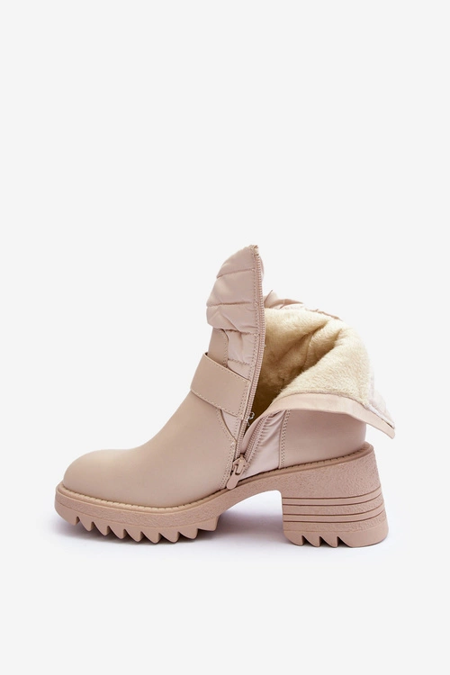 Ocieplane Skórzane Botki Z Klamrą Beżowe Osonia
