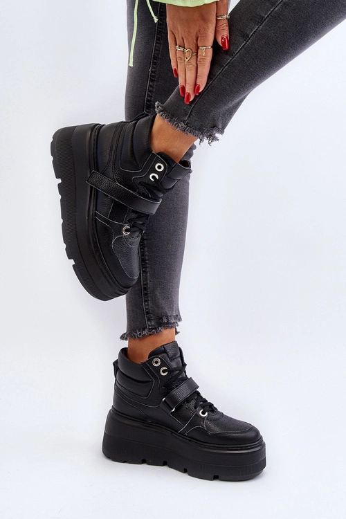 Zazoo 3450 Skórzane Sneakersy Damskie Czarne