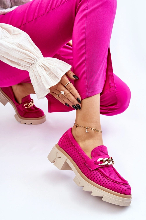 Damskie Półbuty Mokasyny Z Łańcuchem Fuksja Luella