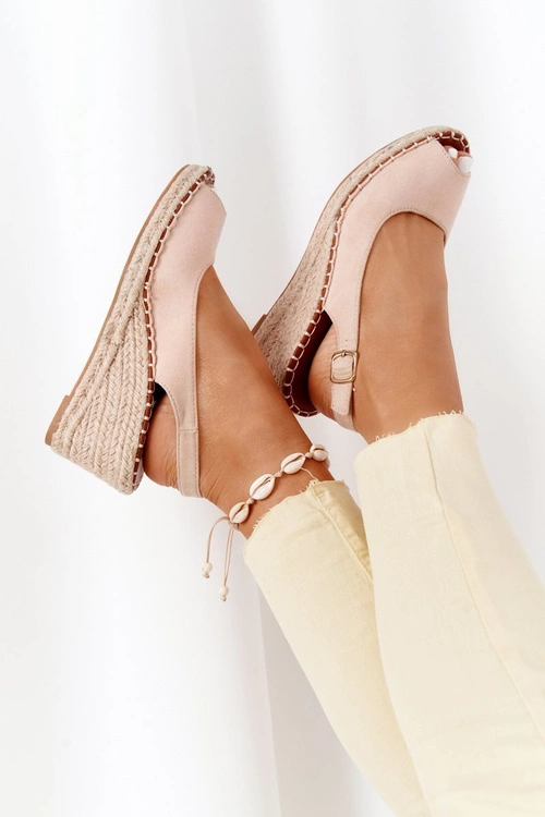 Sandały Na Koturnie Z Plecionką Beżowe Las Palomas