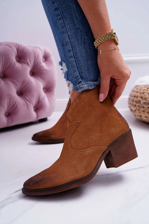 Damskie Botki Kowbojki Zamszowe Camel Barski 1638