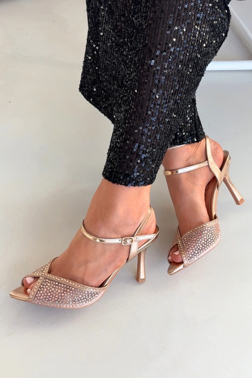 Sandały Damskie Na Szpilce Ze Zdobieniem Szampańskie Peloria